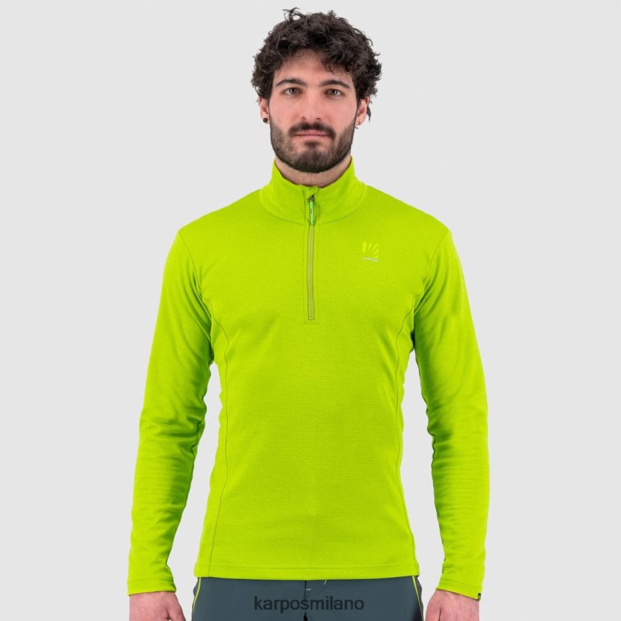 felpa con cappuccio| Karpos pizzocco mezza zip verde lime uomini DTRTHD283